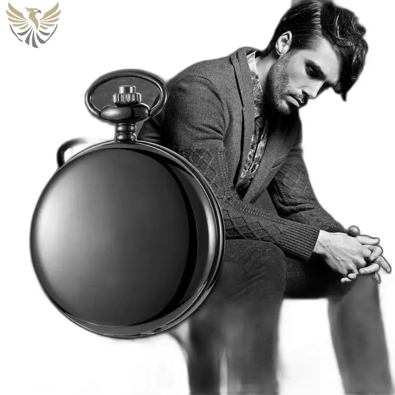 Montre de Poche Noire Mécanique Classique avec un élégant miroir noir