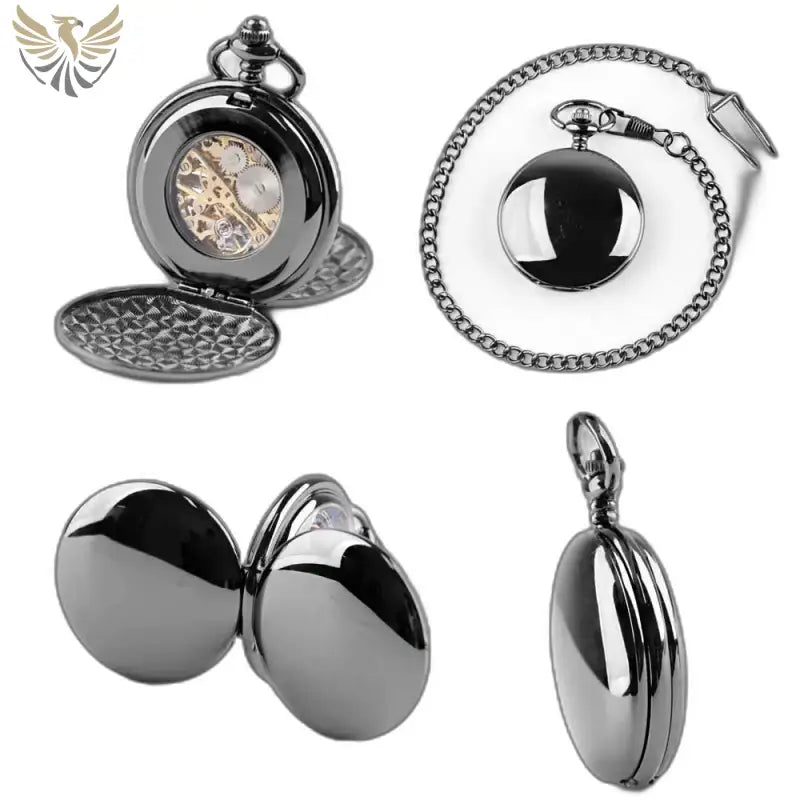 Montre de Poche Noire Mécanique avec des montres à remontoir en ton gunmetal