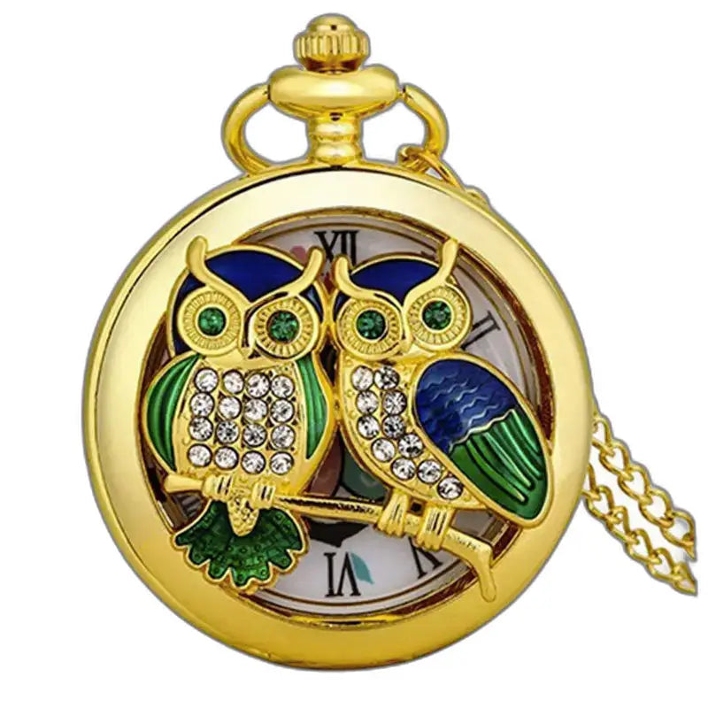 Montre de Poche Quartz Papillon Or Classique avec une chouette dorée élégante