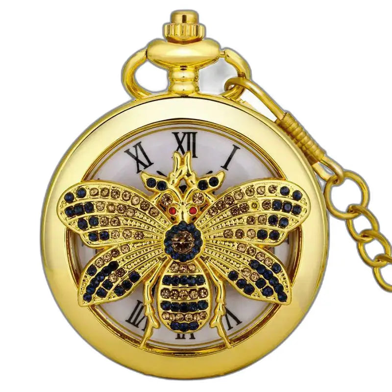 Montre de Poche Quartz Papillon Or Classique avec abeille précieuse en or