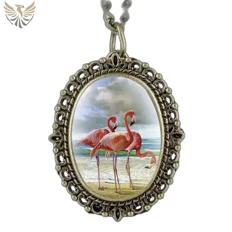 Pendentif flamant rose sur montre flamant rose avec boîtier bronze élégant