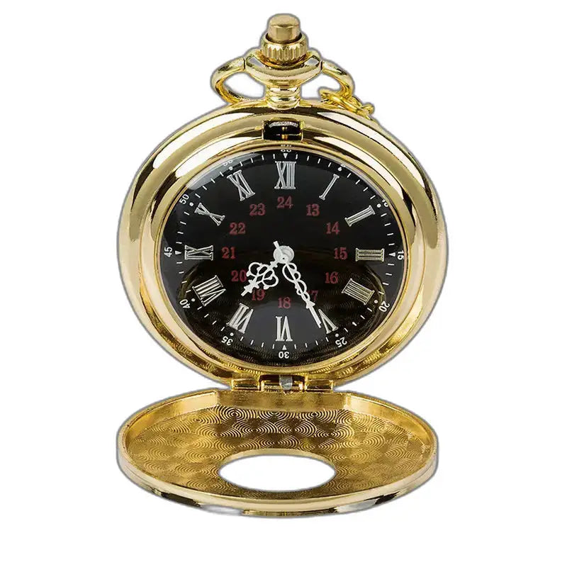 Montre à gousset half hunter dorée avec cadran noir pour homme et femme