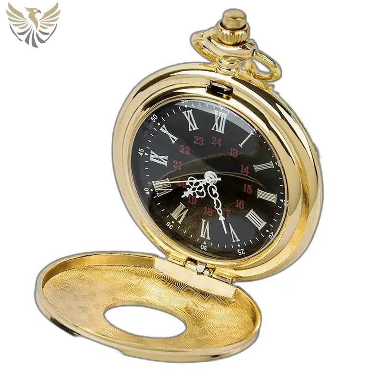 Montre à gousset dorée avec cadran noir de luxe pour homme et femme