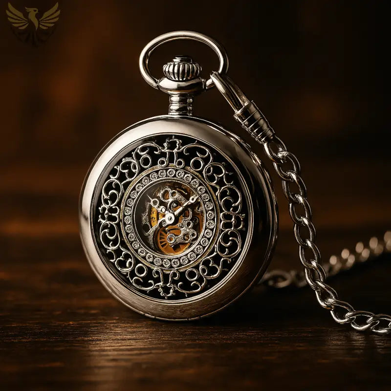 Montre gousset argent luxe avec chaîne dans Coffret Cadeau élégant