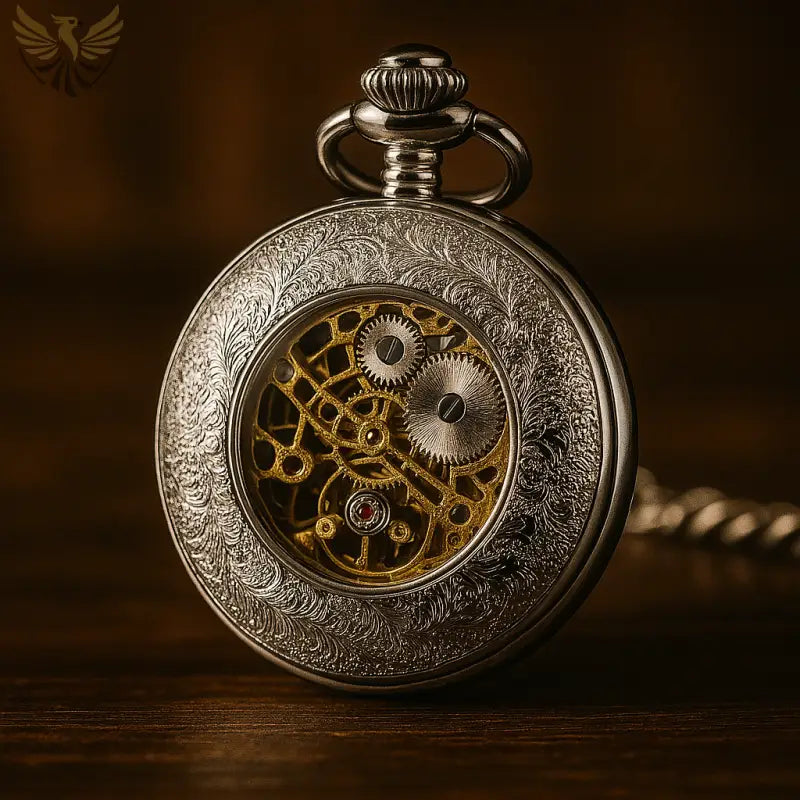 Montre Gousset Argent Luxe Coffret Cadeau avec un élégant cadran squelettique en argent