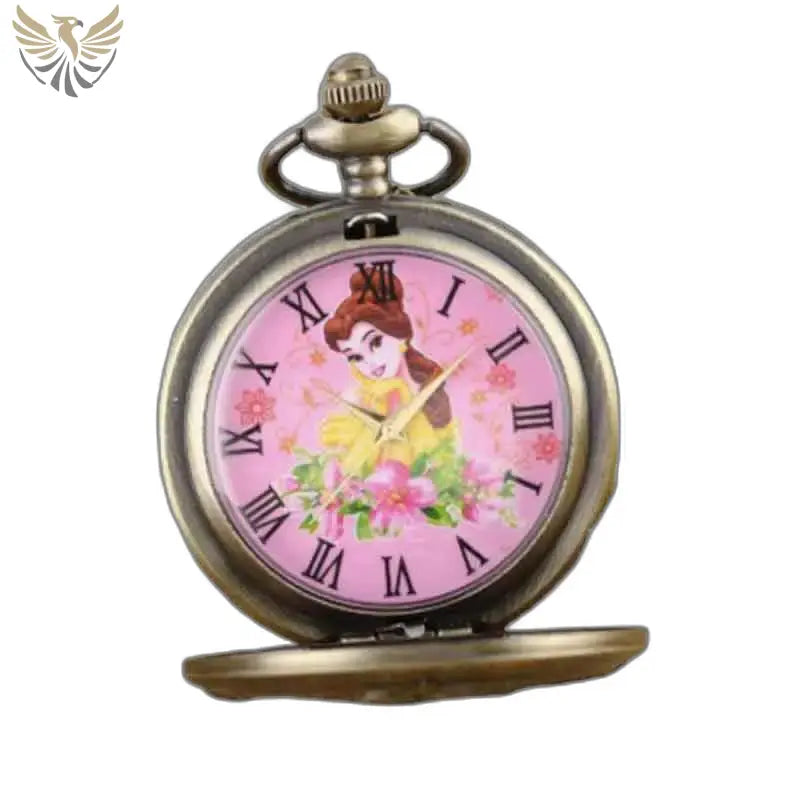 Montre Gousset Belle Bête avec Rose sous Cloche, élégante montre gousset pendentif