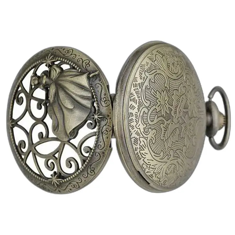 Montre gousset Belle Bête avec rose sous cloche, montre gousset pendentif ouverte