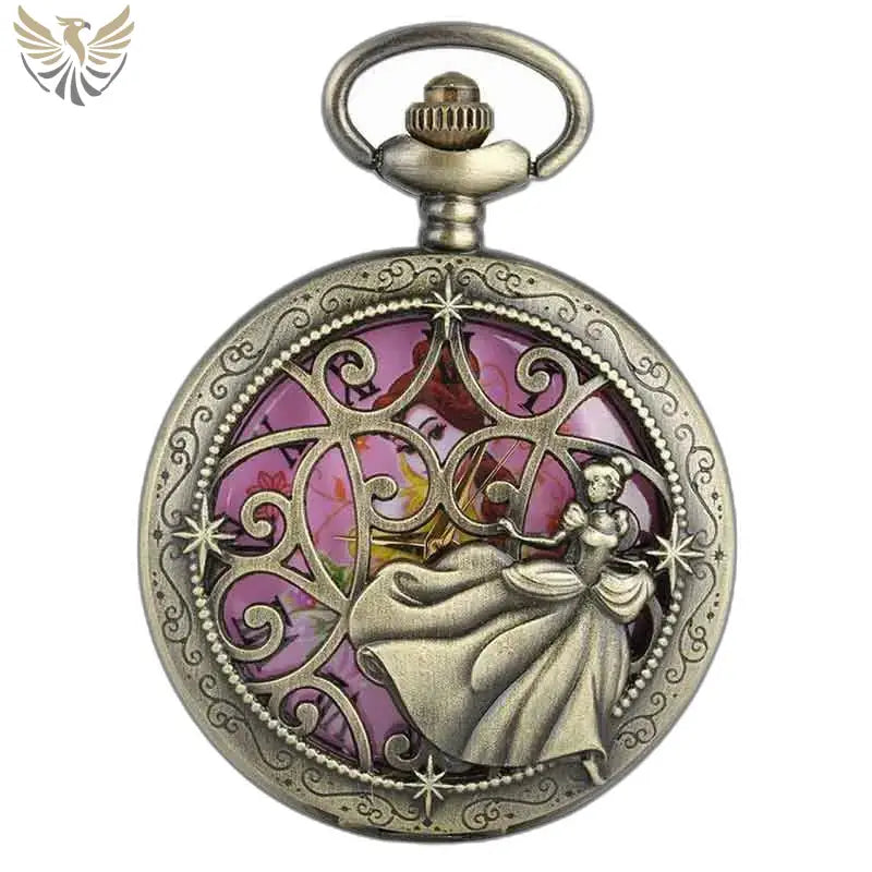 Montre gousset Belle Bête avec Rose sous Cloche, élégante montre gousset pendentif
