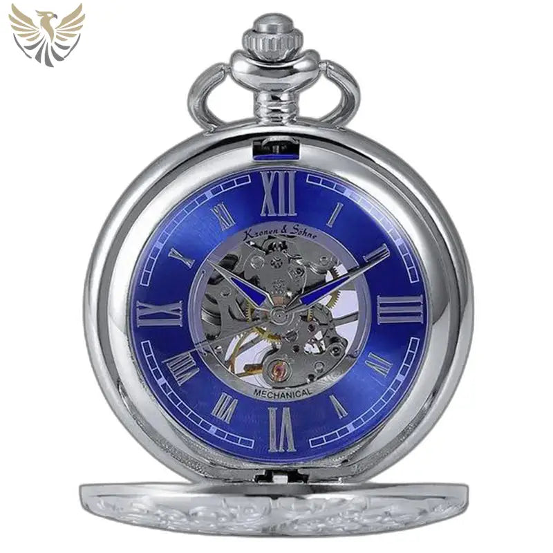 Montre Gousset Bleu Luxe Mouvement Mécanique avec cadran bleu et boîtier argenté