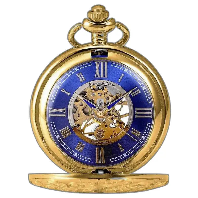 Montre Gousset Bleu Luxe avec mouvement mécanique et cadran bleu en or