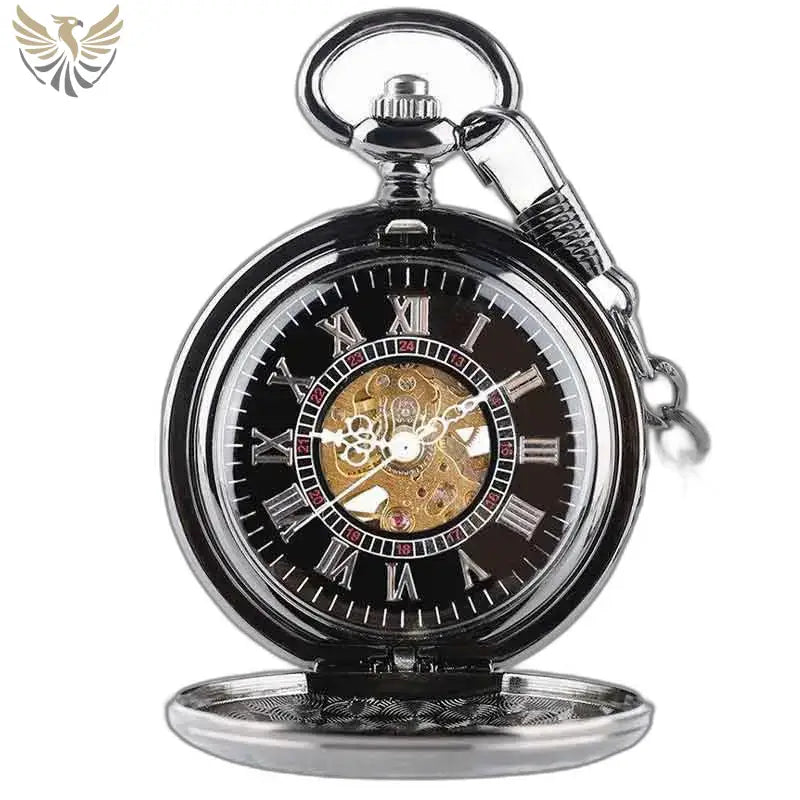 Montre Gousset Femme avec Mécanisme Manuel, élégante montre gousset noir et argent