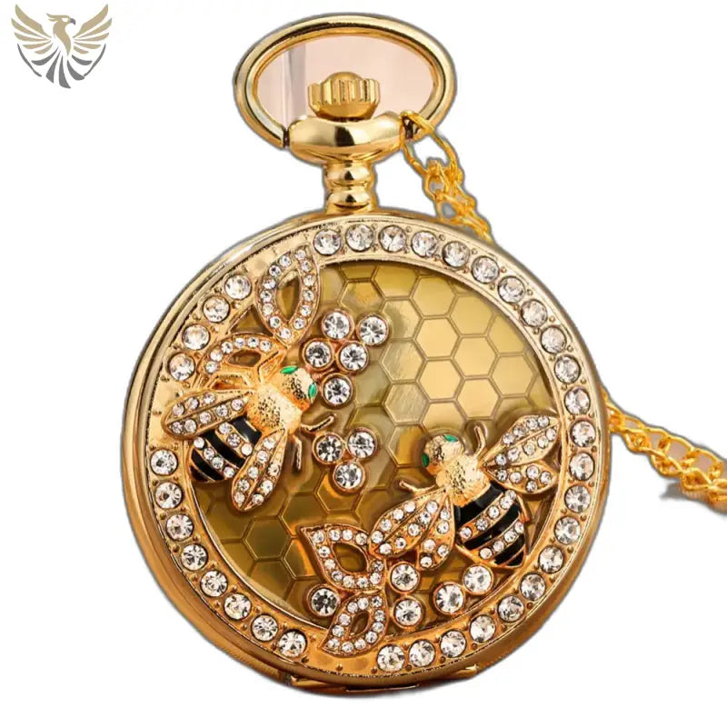 Montre Gousset Femme Chic Or avec design abeilles et alvéoles en or tonique