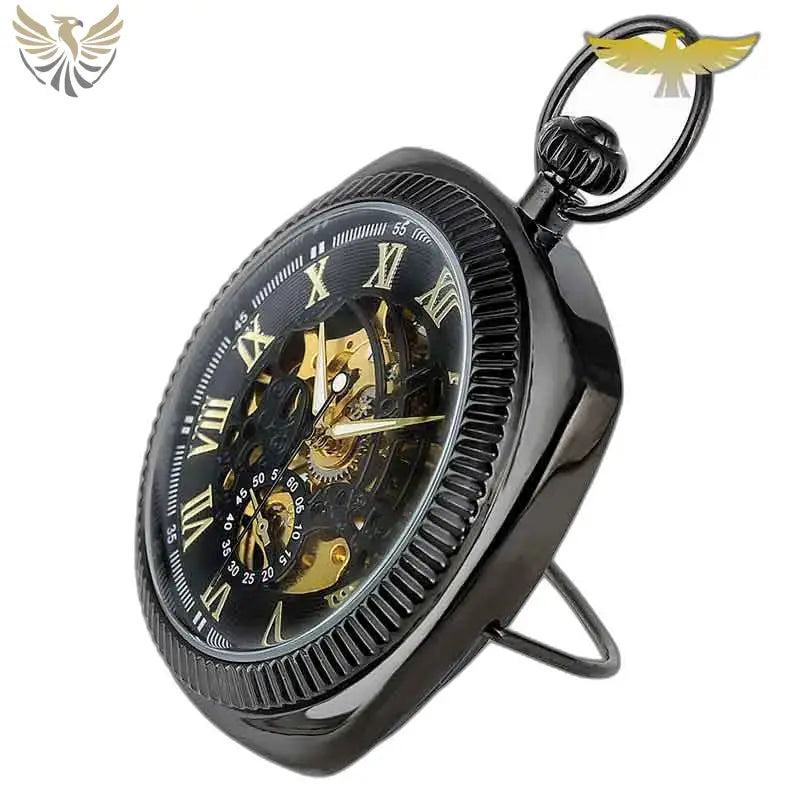 Montre gousset homme moderne avec un mécanisme mécanique et un cadran noir élégant