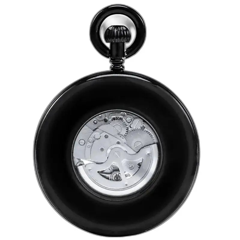 Montre Gousset Mécanique Classique Ouverte Noir avec engrenages visibles en noir