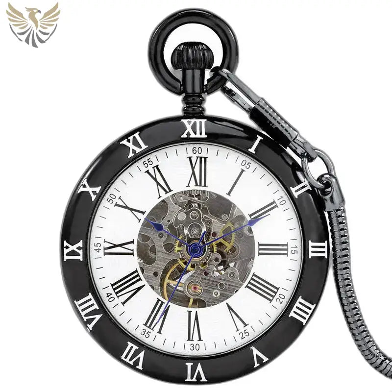 Montre Gousset Mécanique Classique Ouverte Noir avec mécanisme visible et gears noirs
