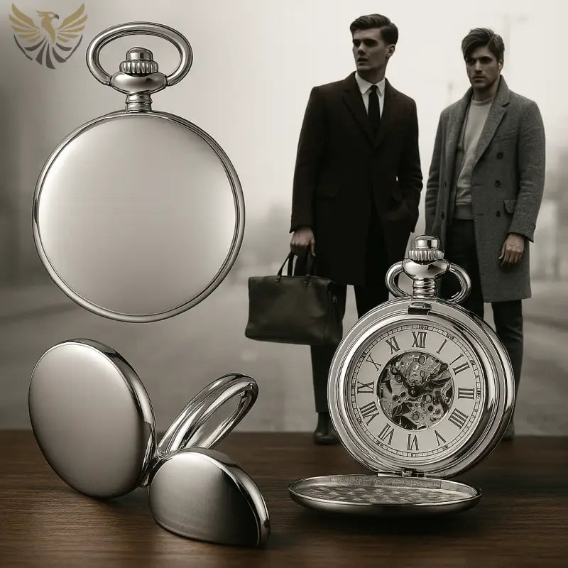 Montre Gousset Mécanique Lisse Mirror Luxe Argent, élégante montre gousset en argent