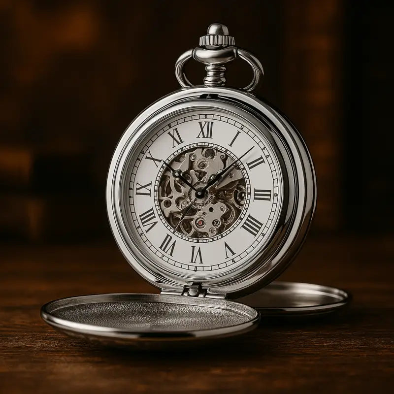 Montre gousset mécanique Lisse Mirror Luxe Argent avec engrenages visibles
