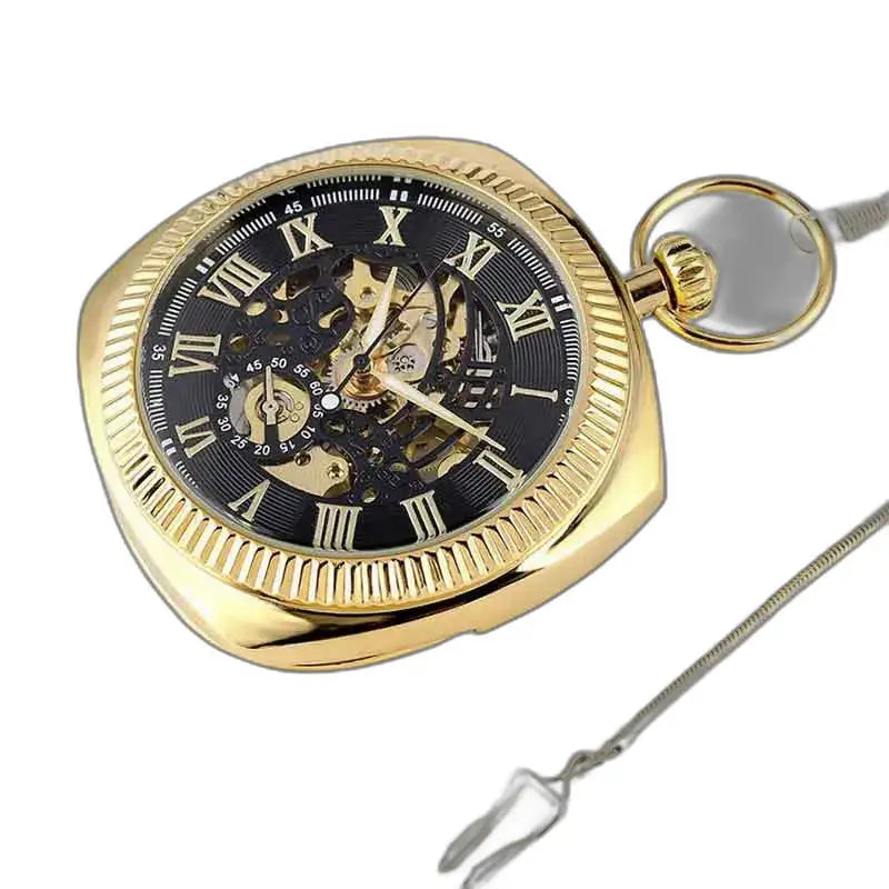 Montre Gousset Mécanique Luxe pour Homme en or avec chaîne élégante