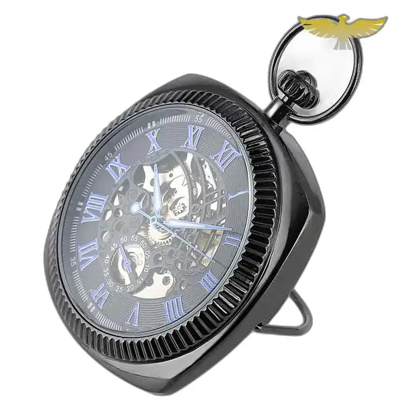 Montre Gousset Moderne pour Homme élégante avec un mouvement squelettique noir