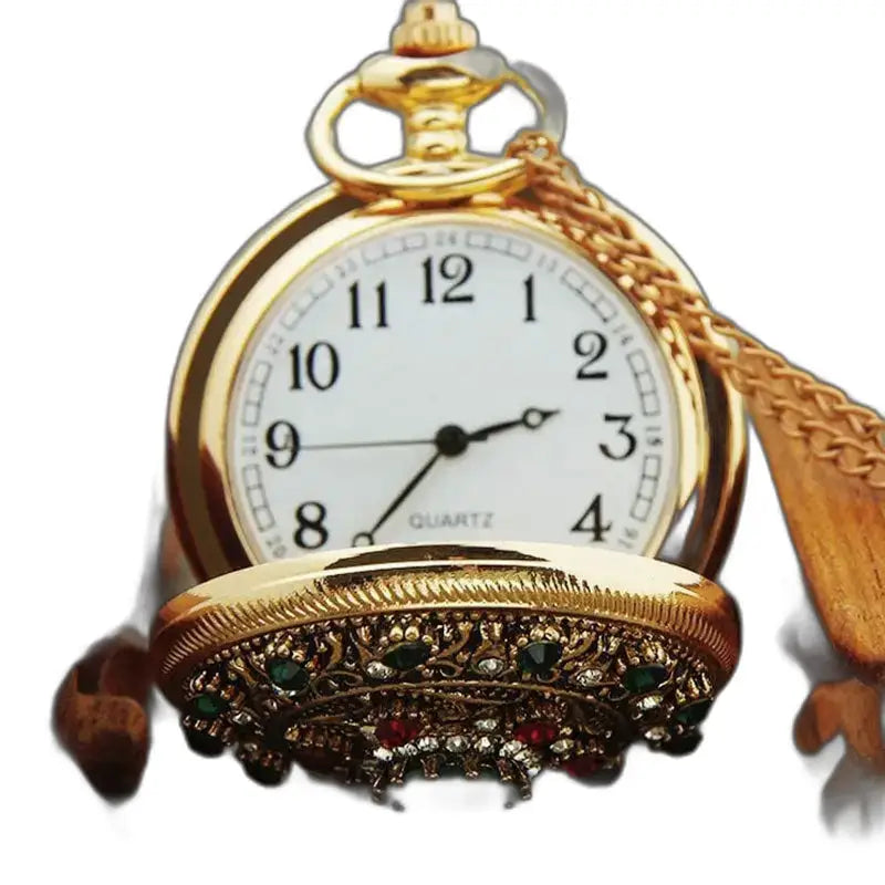 Montre Gousset Or Femme Classique Automatique avec couronne en gemmes et mouvement à quartz