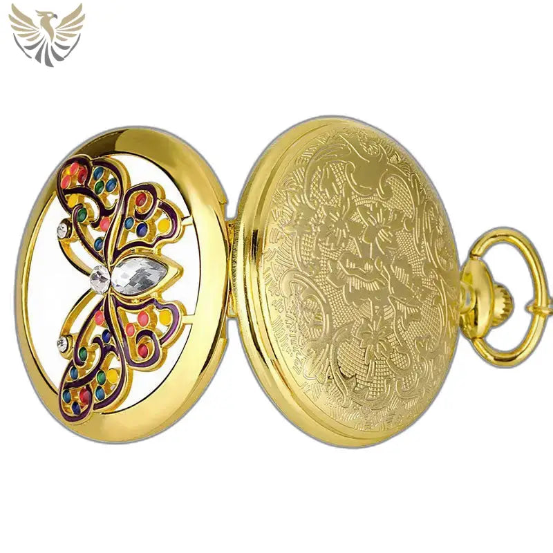 Montre gousset Or Papillon Design élégant avec mouvement à quartz et motif de papillon