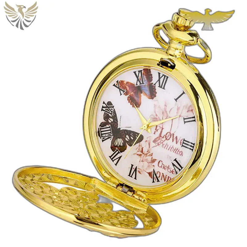 Montre Gousset Or Papillon Design élégant avec mouvement à quartz, style raffiné