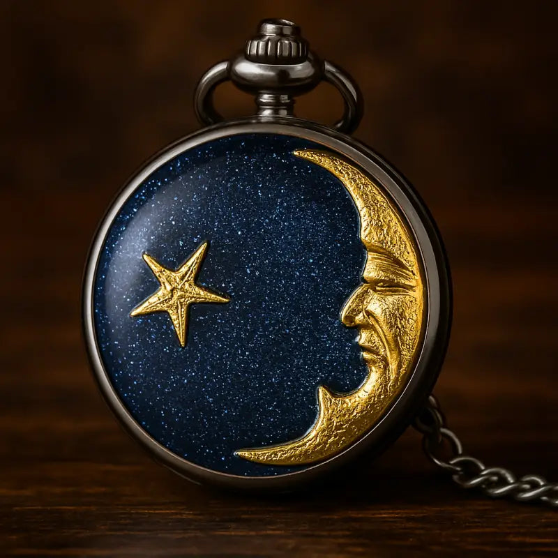 Montre Gousset Pendentif Classique avec design lune et étoile, idéale pour hommes et femmes