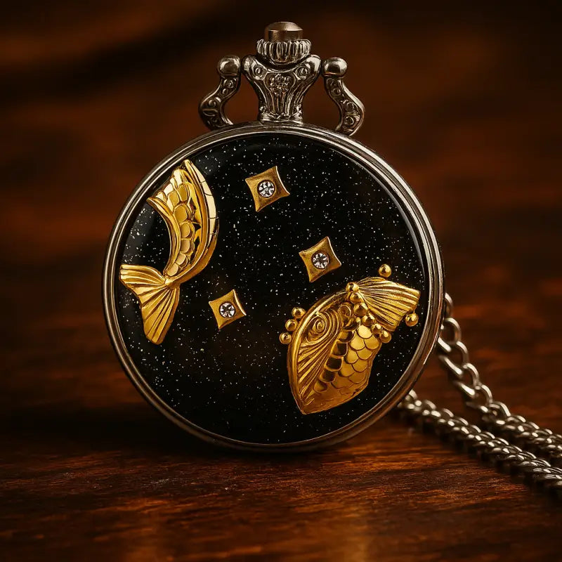 Montre Gousset Pendentif Classique avec poisson doré et étoiles pour hommes et femmes