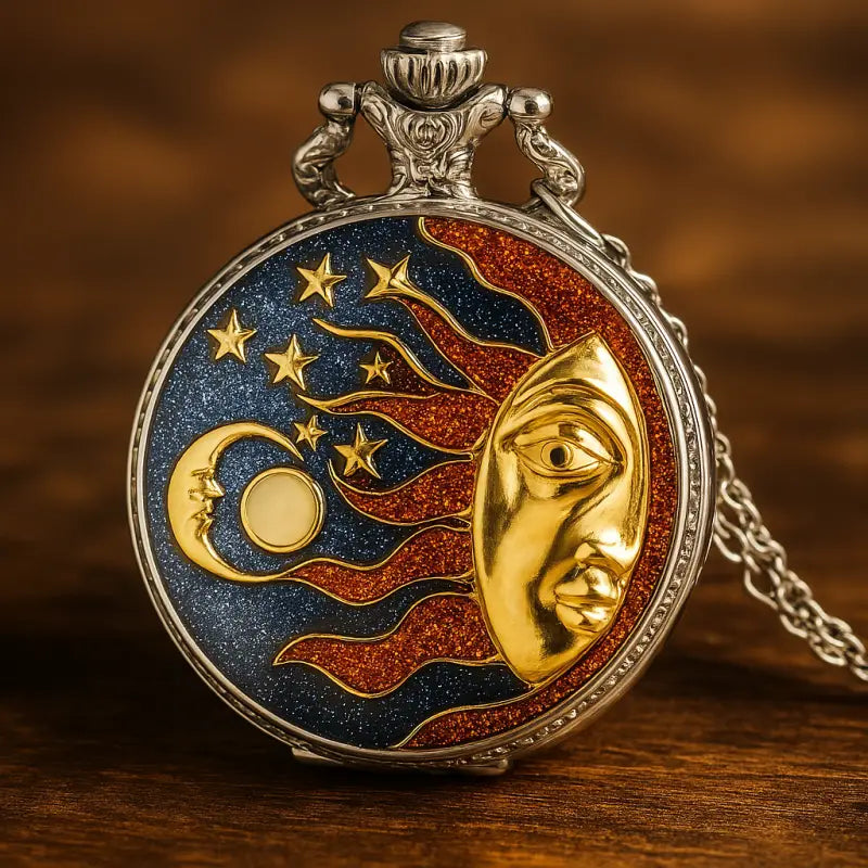 Montre Gousset Pendentif Classique Hommes Femmes avec un design soleil et lune