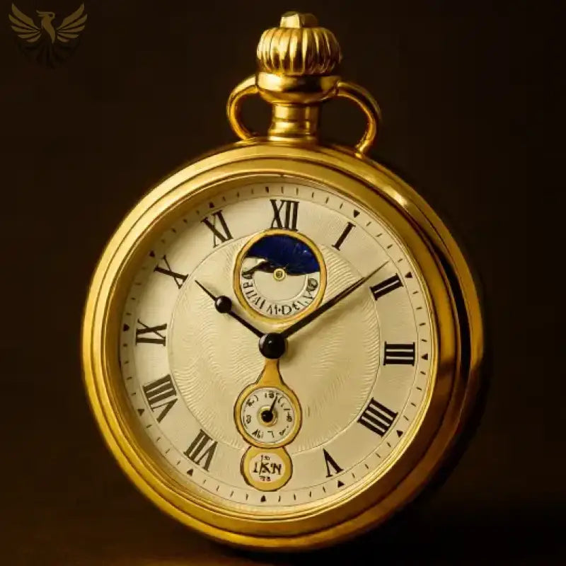 Montre Gousset Phase de Lune Luxe Argent Bronze avec cadran en or et chiffres romains