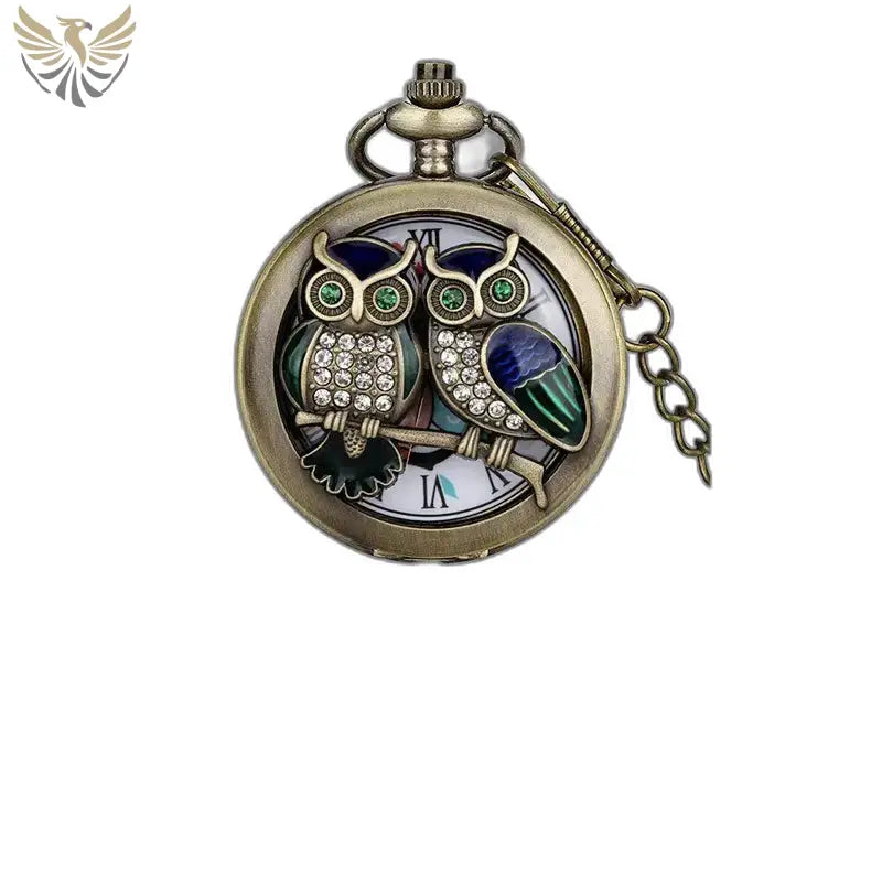 Montre Gousset Quartz Papillon Bronze Classique avec motif hibou élégant