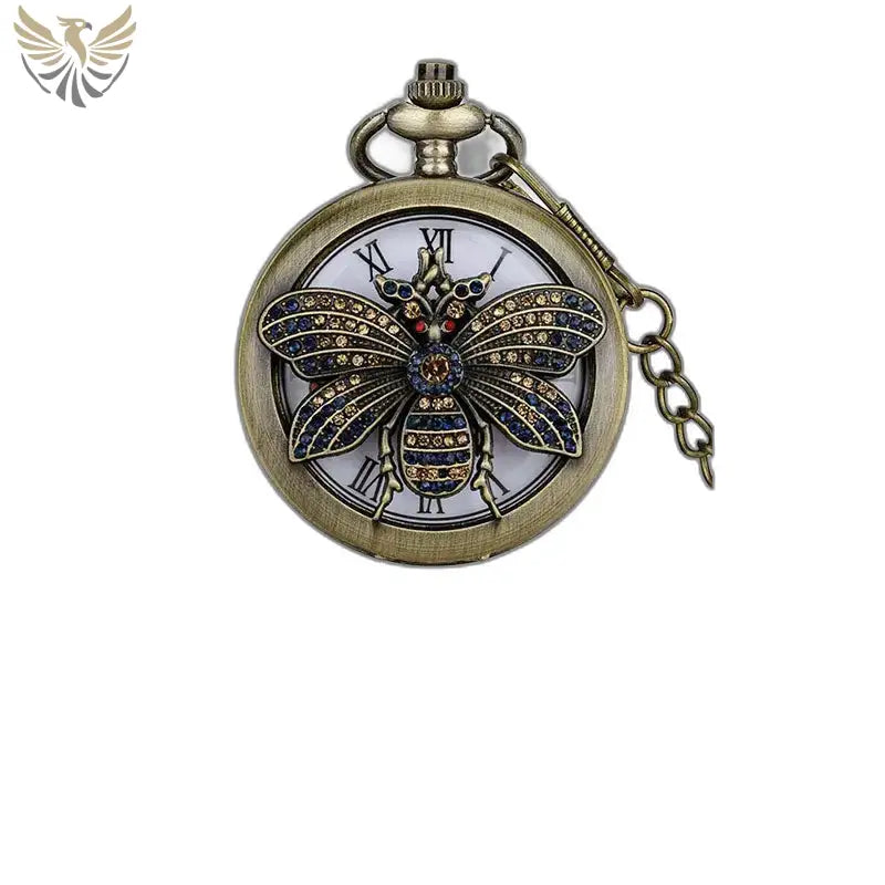 Montre Gousset Quartz Papillon Bronze Classique avec motif orné d’abeilles