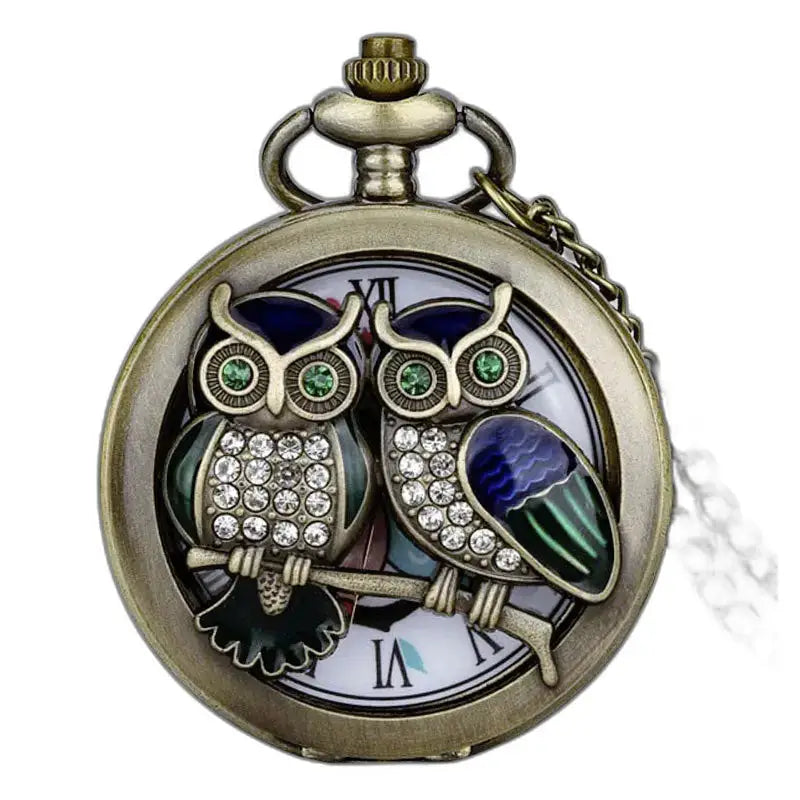 Montre Gousset Quartz Papillon Bronze Classique avec motif hibou élégant