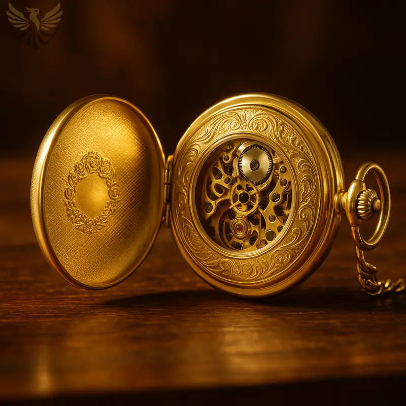 Montre Gousset Royal London Luxe Or avec des engrenages visibles en or décoré
