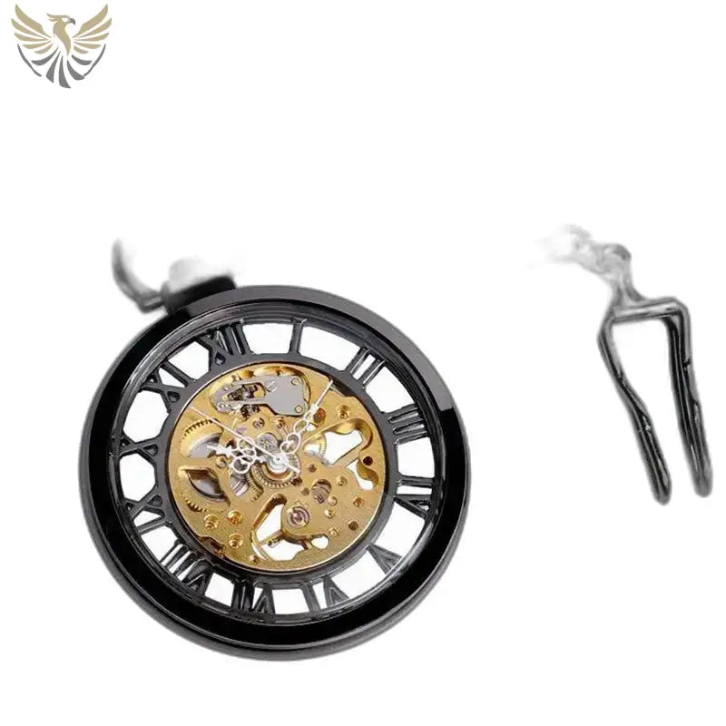 Montre Gousset Skeleton Moderne Argent Homme Femme avec un cadran noir squeletté