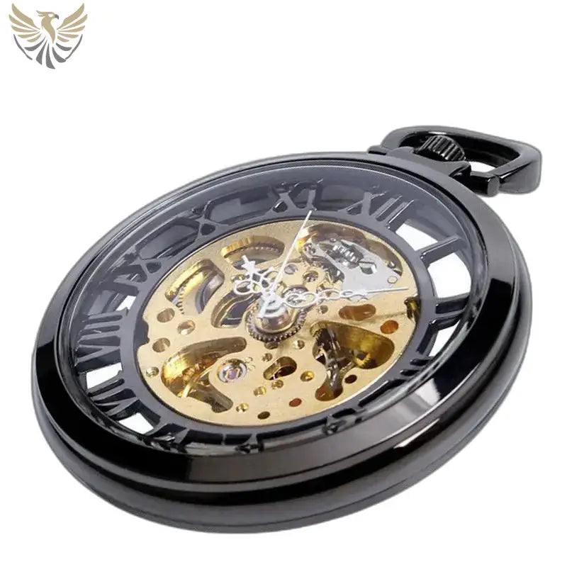 Montre Gousset Skeleton Moderne Argent Homme Femme avec un cadran noir squelettique