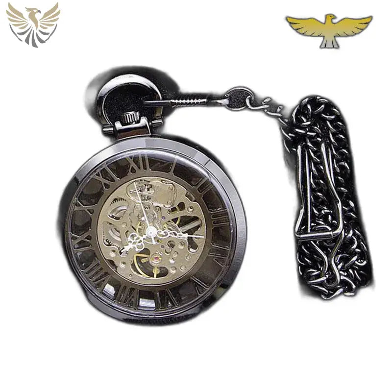 Montre Gousset Squelette Automatique Homme Femme avec chaîne et mécanisme visible