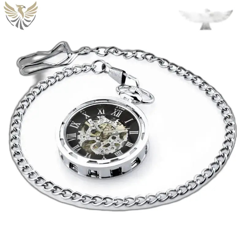 Montre Gousset Squelette Luxe Homme Femme avec chaîne en argent, design élégant