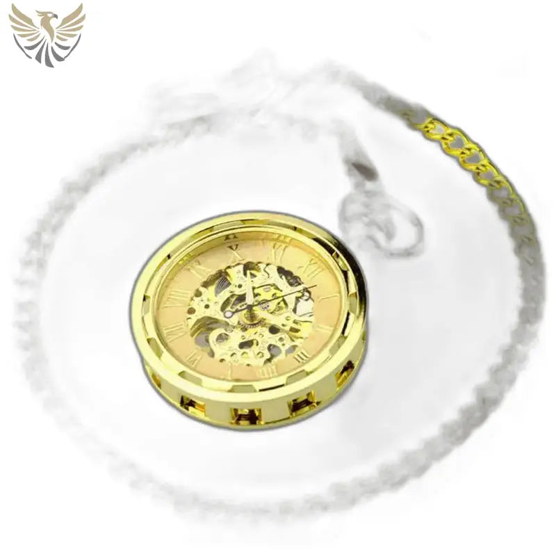 Montre Gousset Squelette Luxe Homme Femme avec boîtier en or et mécanisme visible
