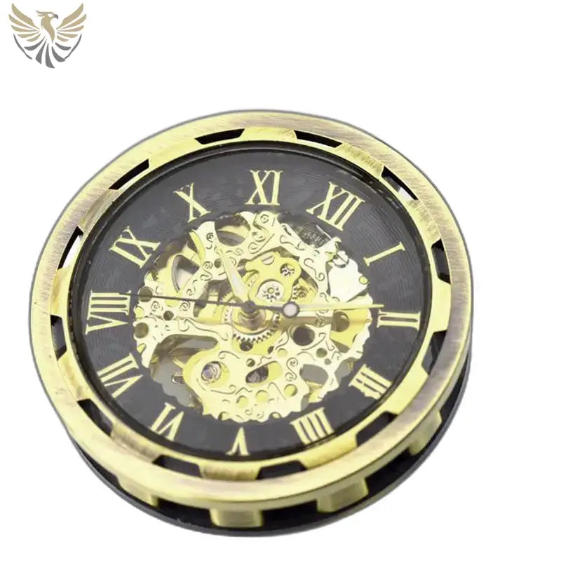 Montre Gousset Squelette Luxe Homme Femme avec un cadran doré mécanisme visible