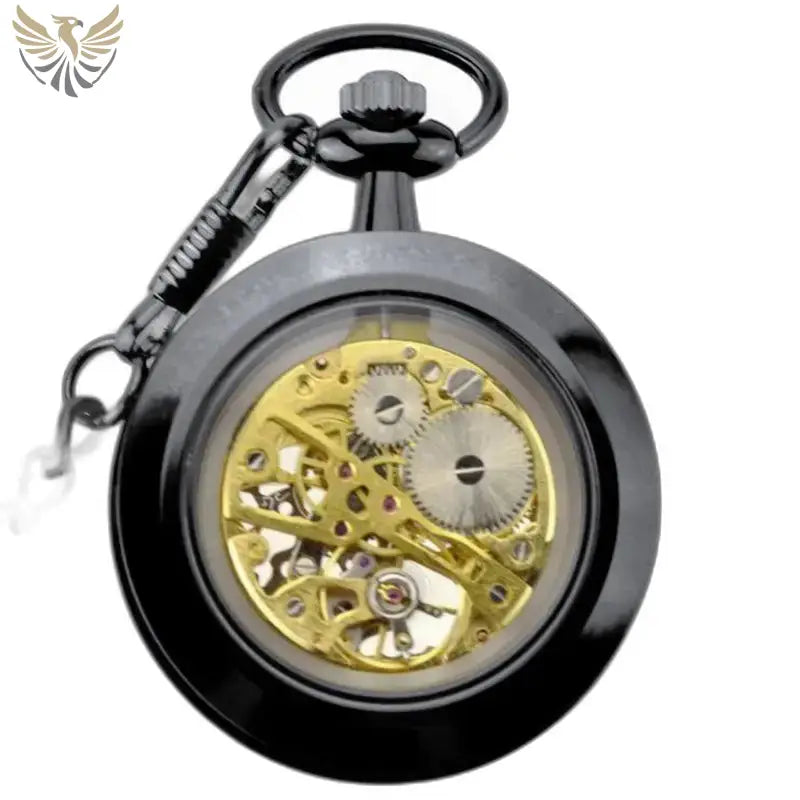 Montre Gousset Squelette Luxe Homme Femme, montre gousset noire mécanique élégante