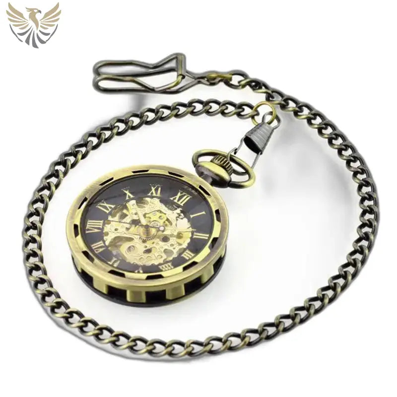 Montre gousset squelette luxe homme femme avec chaîne en bronze et design élégant