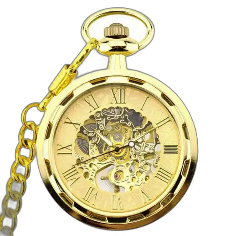 Montre Gousset Squelette Luxe Homme Femme en or avec chaîne, design élégant et raffiné