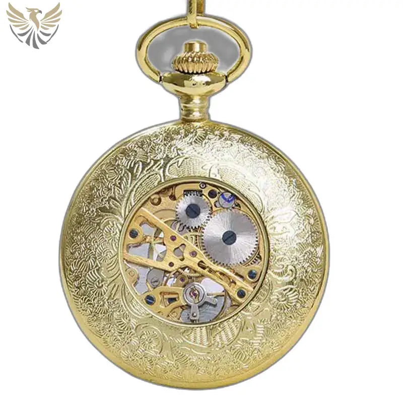 Montre Gousset Steampunk en or, avec mécanisme visible et des engrenages élaborés