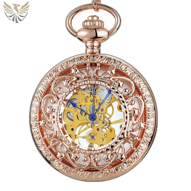 Montre Gousset Steampunk Luxe Mécanique Artisanale avec montre en or rose
