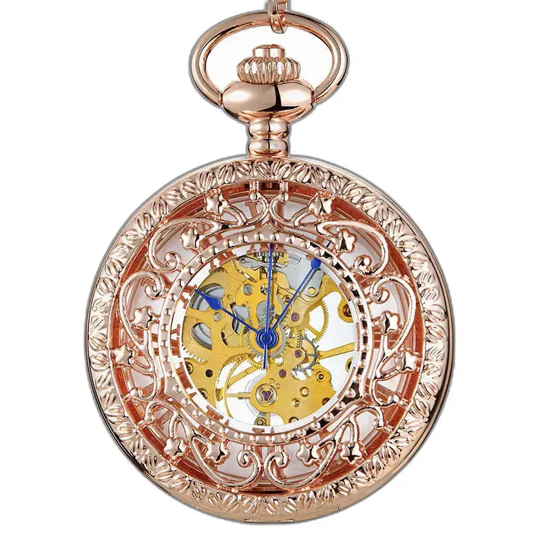 Montre Gousset Steampunk Luxe Mécanique Artisanale avec montre en or rose
