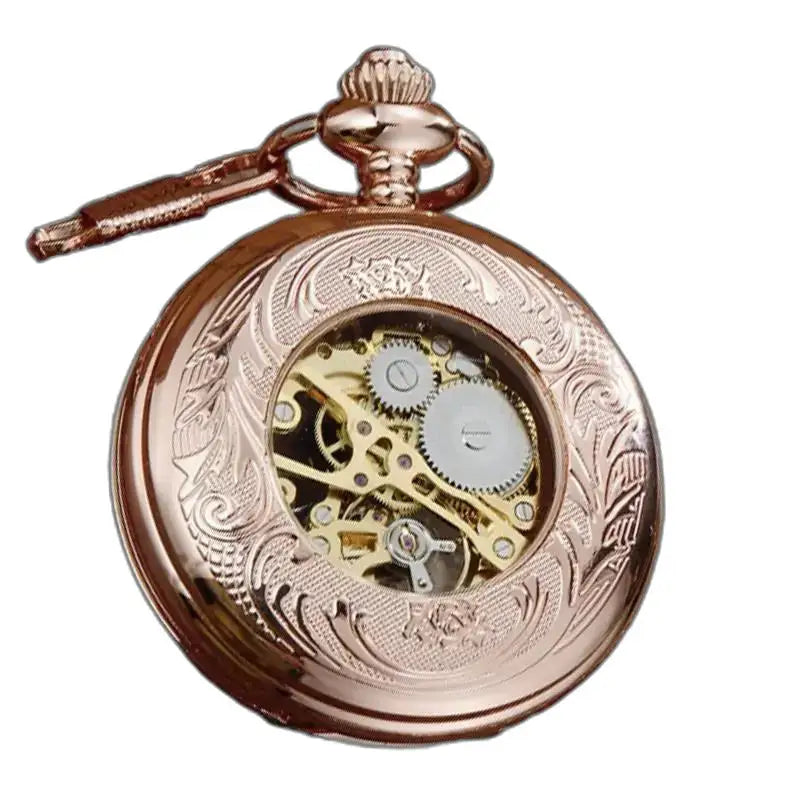 Montre Gousset Steampunk Luxe Mécanique Artisanale en or rose avec mécanisme visible