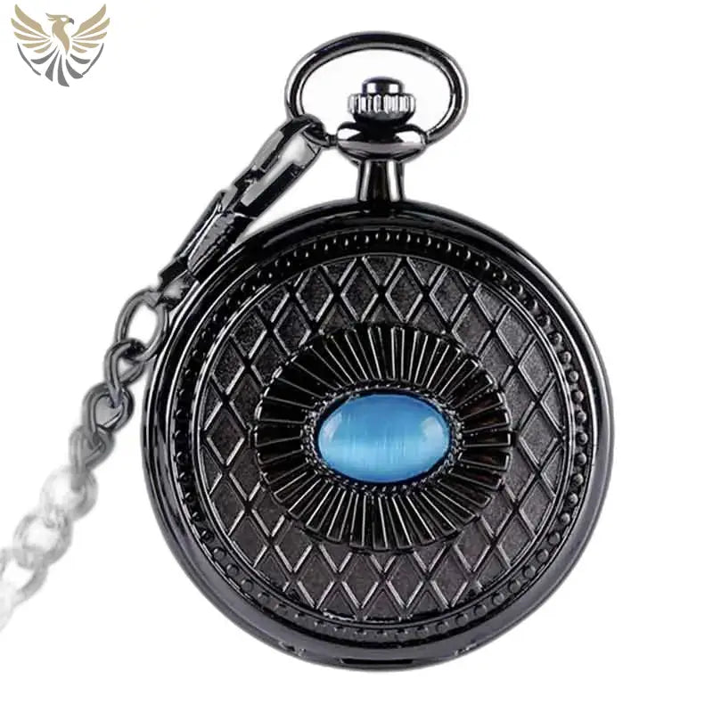 Montre gousset steampunk mécanique avec saphir bleu et boîtier noir élégant