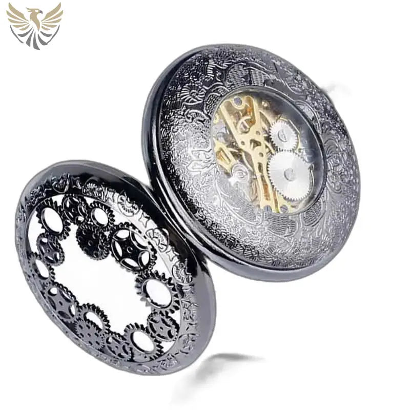 Montre Gousset Steampunk ouverte mettant en valeur son mécanisme haute machinerie