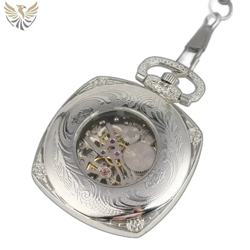 Montre à gousset moderne en argent avec mécanisme visible pour homme élégant